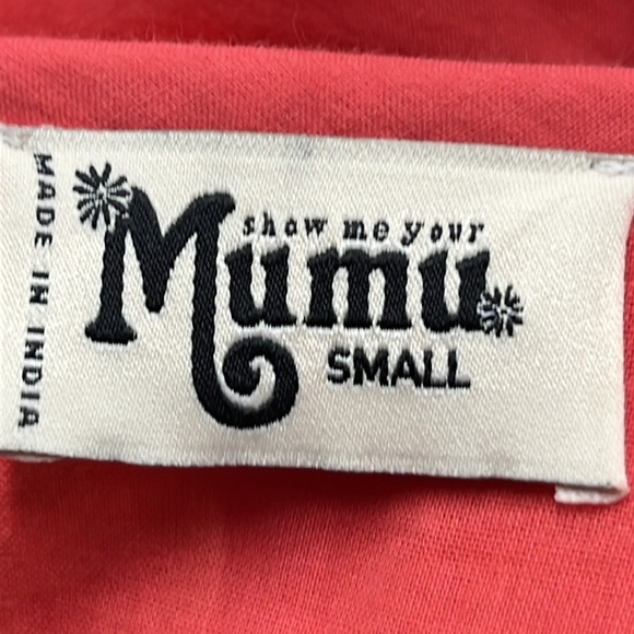 SHOW ME YOUR MUMU Claudine Embroidered Coral Poet SLV V-Neck Tie Tunic Dress S - Picture 6 of 16